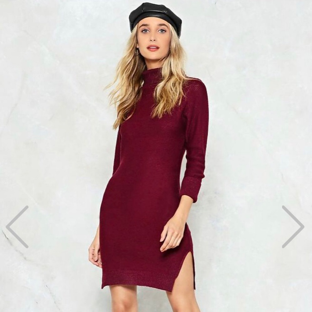 Nasty Gal Burgundy Turtleneck Dress